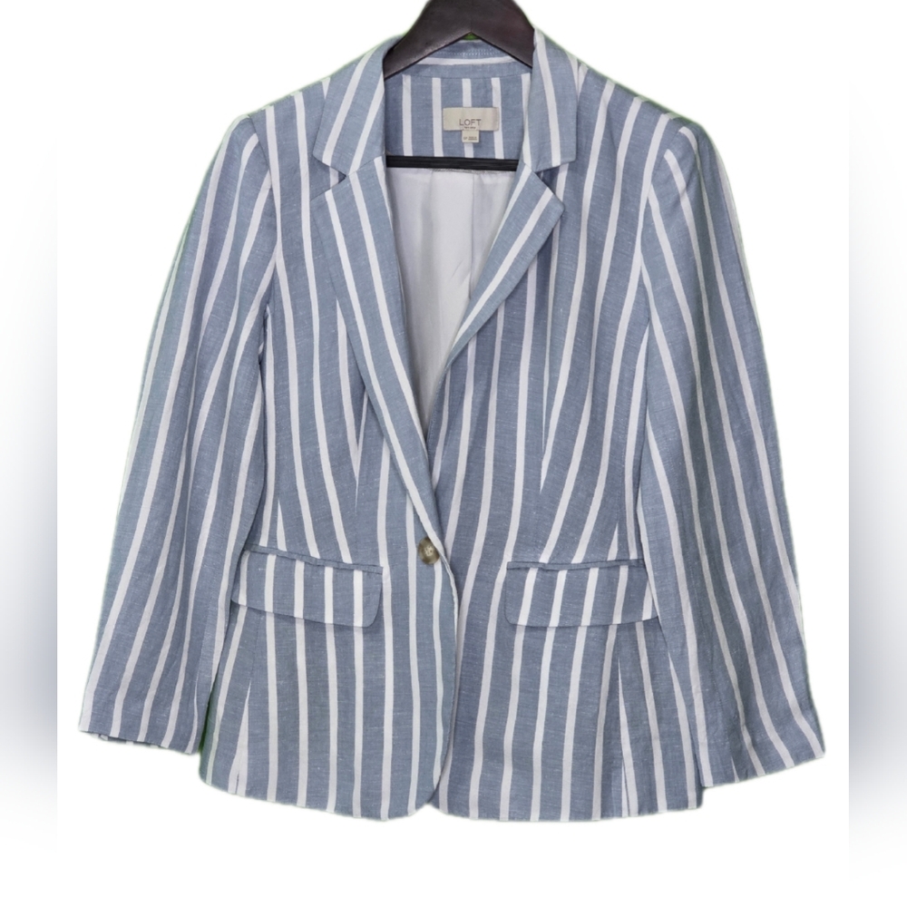 LOFT Striped Blazer in Blue and White
